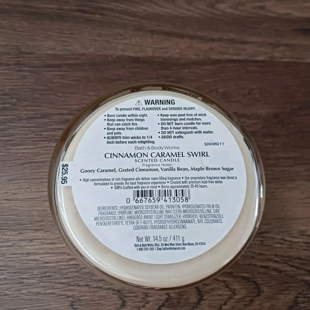 Bath & Body Works CINNAMON CARAMEL SWIRL Candle 3-Wick Large 14.5 oz NEW